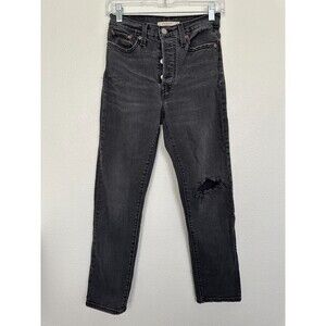 Levi's Wedgie Straight Button Fly Jeans Black Distressed High Rise Women's 26